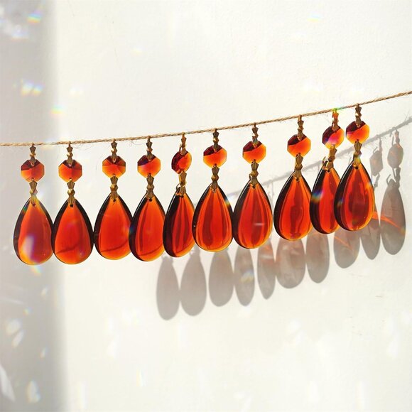 H&D Amber Chandelier Teardrop Pendant Hanging Crystal Replacement Part for Chand - Picture 2 of 6